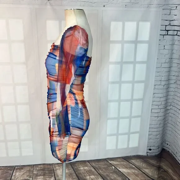 Princess poly multicolored long sleeve ruched body con mini dress size 4 - Picture 10 of 15